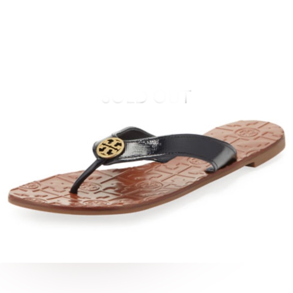 Tory Burch Thora 2 Black Patent Leather Thong Sandals Size 9 Sold out Style H2F